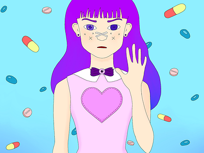 Drugs colors creepy cute cutesy drugs drugstore fairy kai girl gradient graphic design heart illustration kawaii medicine pills procreate procreate art psychadelic trippy