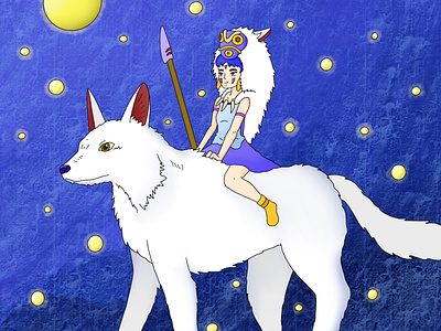 Princess Mononoke Fan Art digital illustrator fan art fantasy graphic design illustraion night photoshop princess mononoke procreate star textures wolves