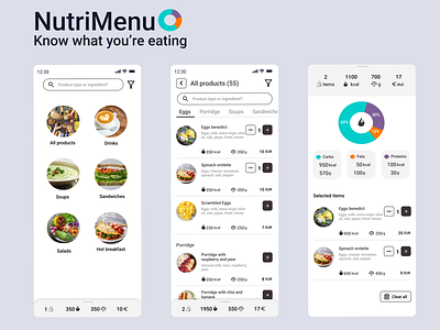 Recipe nutrition calculator app for a cafe app cafe calories design diet health macronutrients menu nutrition restaurant ui weight