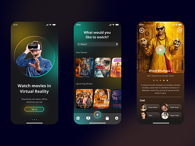 Movies in Virtual Reality app graphic design ui ux