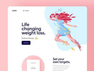 Landing page design fit fitness illustration landing page pink ui ux webdesign