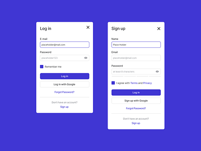 Sign up and Log in page UI