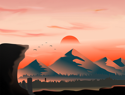 The man under the mountain graphic design illustration landscape mountain silhouette