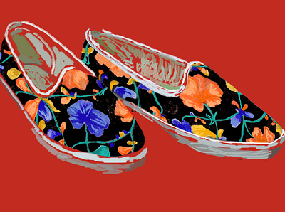 sepasang sepatu motif bunga design graphic design illustration product shoes vector