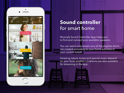 Musicafy - Smart Home Sound Controller App Concept app clean flat home iphone minimal mood music smart ui ux
