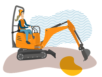 Excavator girl construction digger illustration mechanical shovel worker