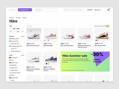 Catalog page for the Asia e-commerce product design agency design studio ecommerce filters grid marketplace nike product grid products shop store ui web webdesign