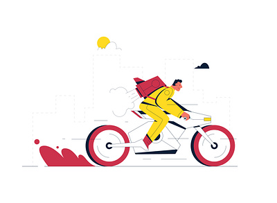 Delivery man black delivery service design fast illustration man motorbike red style vector yellow