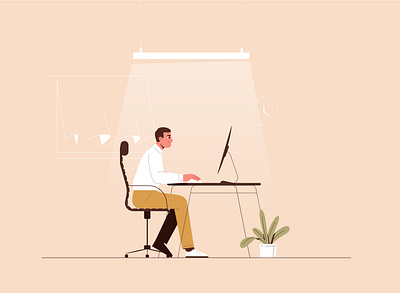 Work Space design environment illustration man office style vector window