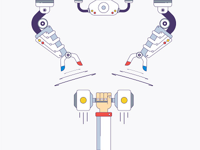 Magnetic Machine art blue dumbbell hand illustartion line machine magnetic purple robot vector weight