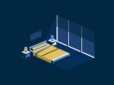 Bedroom art bed blue dark illustartion lamp light night room sleep vector window