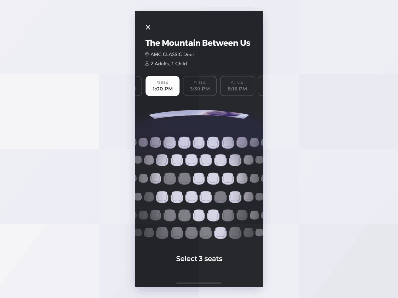 Cinema app - Choose seats app cinema design iphone iphonex movie order tickets ui ux wallet x