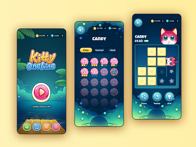 Kitty One Line - Main interface android fill game game ui illustration kitty mobile one line puzzle puzzle game relax ui