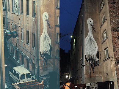 The Stork kaunas lithuania mural plugas quickie spraypainting stork