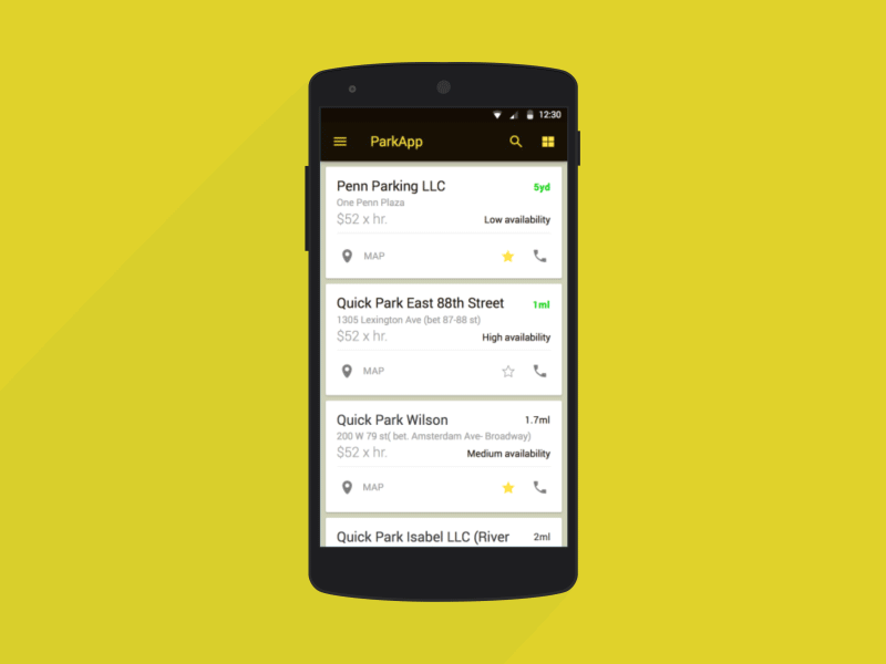 ParkApp - Android cards code developers ui
