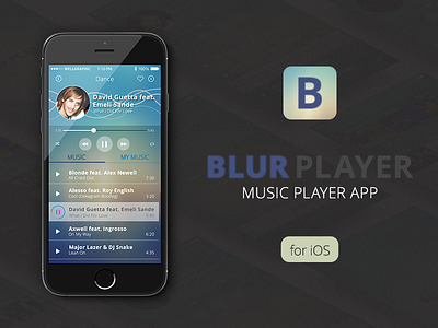 BLURPLAYER app blur concept design icons ios iphone6 mobile music ui ux waves