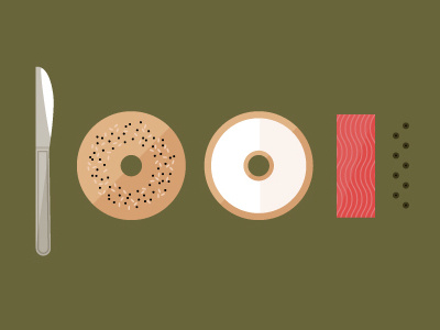 bagels, lox, & schmear bagel capers cream cheese icon illustration knife lox new york new york normal salmon vector