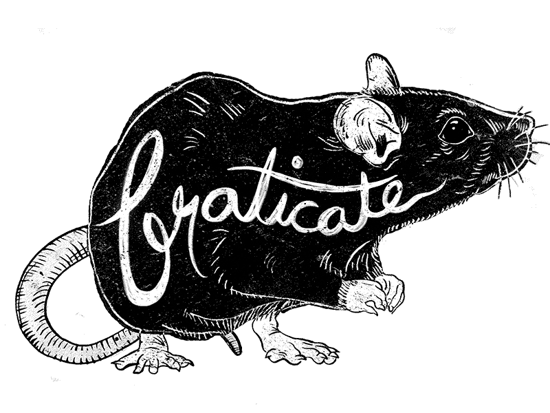 Braticate Rat bw logo rat woodblock
