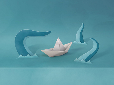 Paper Sea Scene boat diorama environment illustration monster paper scene sea tentacles