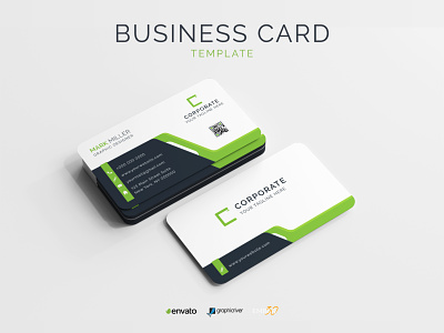 Business Card abstract branding business card clean company corporate creative graphic design green info minimal modern office professional template visiting card