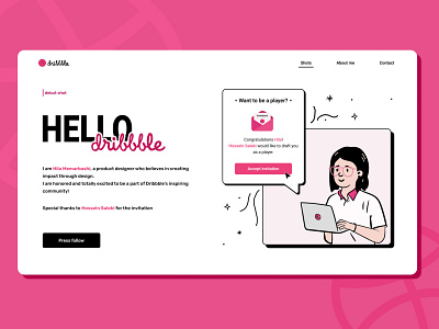 Hello Dribbble! app debut design first shot hello dribbble hero section illustration invite product design ui uiux ux web welcome shot