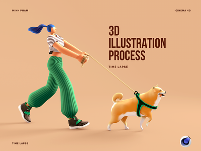 3D illustration process 3d character character design dog girl illustration modeling tutorial walking