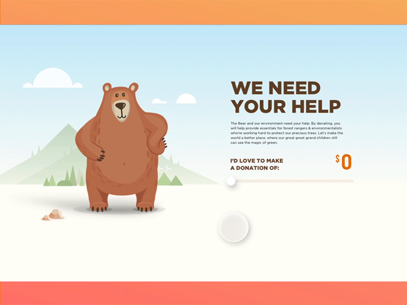 Donation Screen bear characters enviroment form graphic illustration nature ui ux vietnam web design