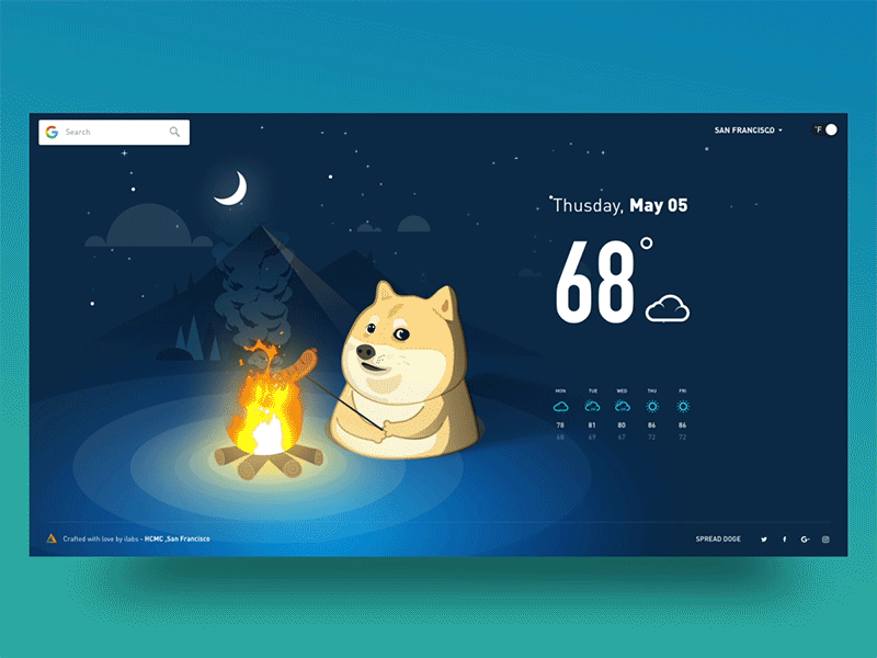 Cloudy with a chance of Doge - Night View animal burn doge fire fun graphic illustration sausage vietnam weather web