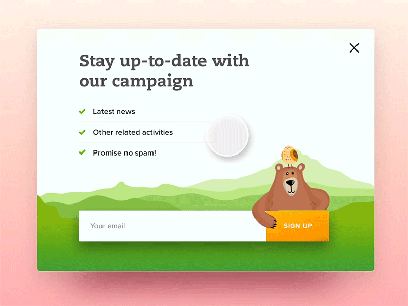 Sign Up Prompt Interaction animals animation environment fun interaction motion popout popup ui ux vietnam web