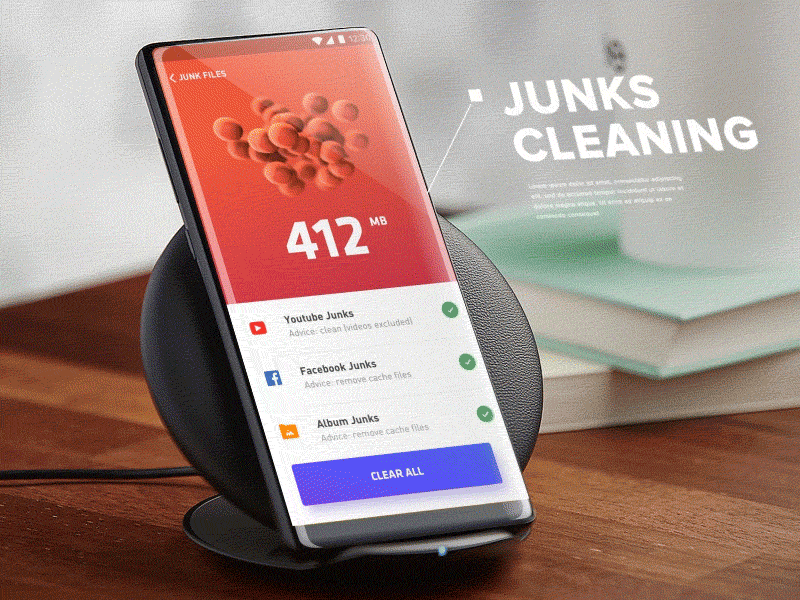 Junks Cleaning 3d android animation app interaction mobile motion trendy ui ux vietnam