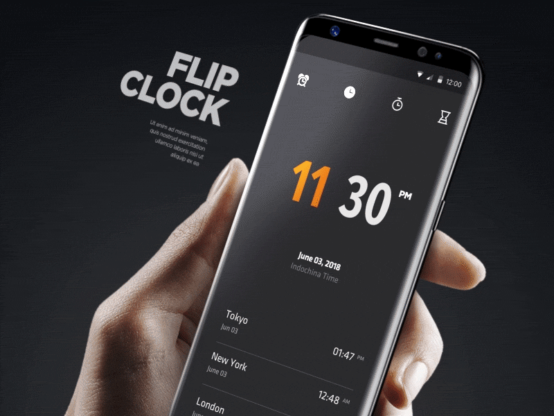 Flip Clock 3d android animation dark effect mobile phone ui ux vietnam