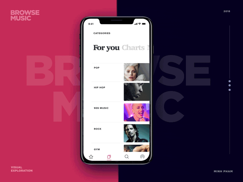 Browse Music animation interaction list mobile motion music scroll swipe ui ux vietnam web