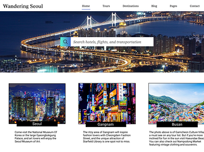 Wandering Seoul - Korean travel site beginnerdesigner design graphic design link to code mock up travel site travel website ui web design