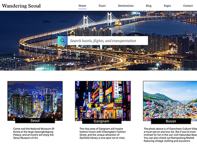 Wandering Seoul - Korean travel site beginnerdesigner design graphic design link to code mock up travel site travel website ui web design