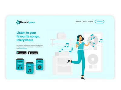 Musicalspace - Landing Page branding illustration landingpage logo music spotify ui ux vector website