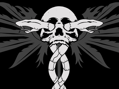 Skully Snake illustration logo metal skull snake wing wip