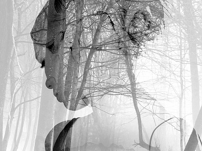Messing around double exposure first try photography woman woods