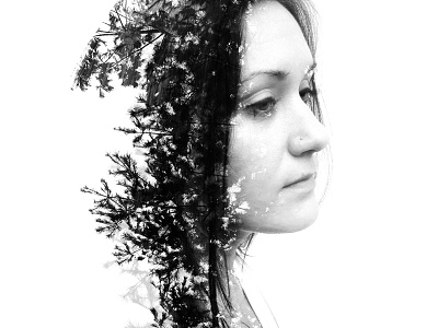 Exposed double exposure experiment photography sad somber tree white woman