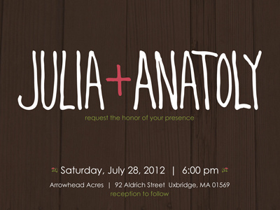 Julie + Anatoly Invite hand drawn type simple typography wedding invite