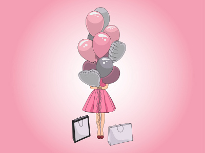 Girl with balloons balloon balloons birthday cute decorative design girl illustration party vector woman