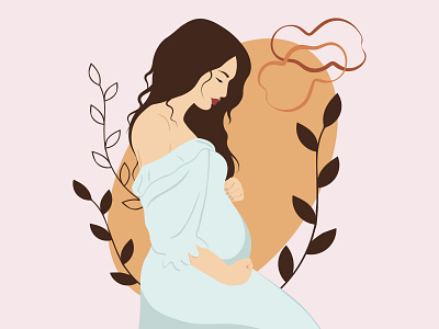 Dark-haired pregnant woman in blue dress baby design flat illustration girl illustration mom mother parent pregnant vector woman