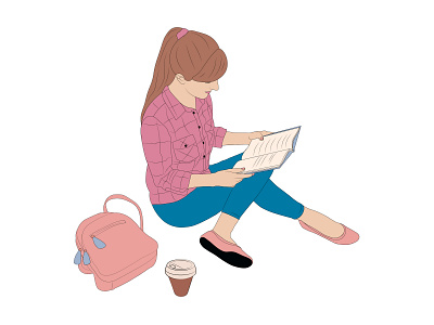 Reading girl book coffee design girl illustration reading studing vector