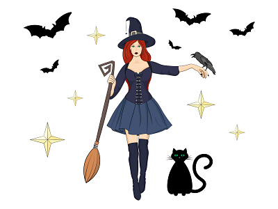 Redhead green-eyed witch design illustration vector