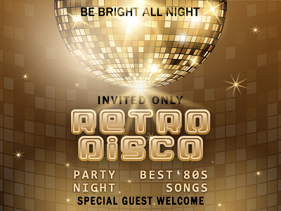 Party poster with golden disco ball 3d branding design disco disco ball golden graphic design illustration party party banner party concept party poster poster retro vector