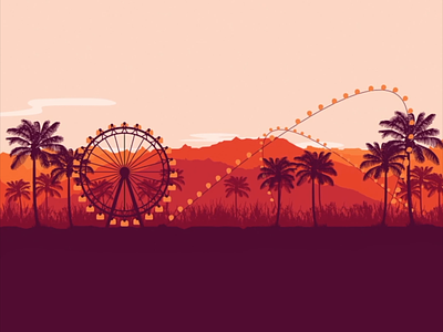 🎡 animation app art california coachella desert ferris wheel festival graphic lights motion graphics music music festivals nft palm trees park rollercoaster summer sunset yomp