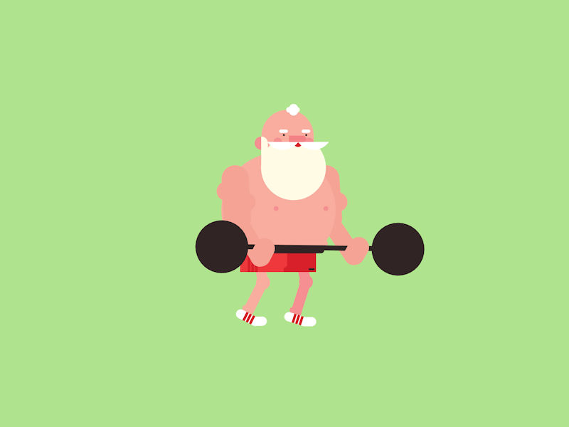 Iron Santa 2d animation character christmas flat gym santa vector weights