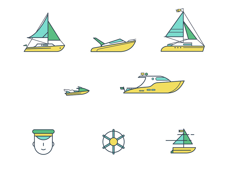 Animated icons for Book2Sail.com 2d animation design icons motion nautical sailing vector