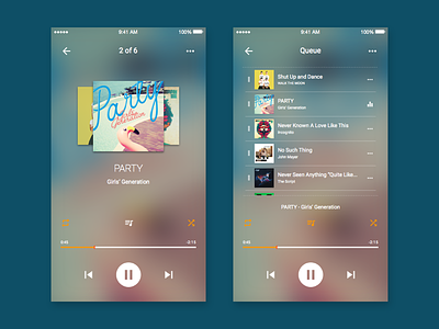Music Player App album blur clean cover debut music music app queue repeat roboto shuffle switch