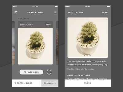 Browsing Plants (revised) app browse buy card detail interface ios mobile plant shop swipe