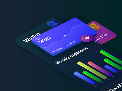 Isometric wallet UI 3d creative illustration isometric wallet app wallet ui